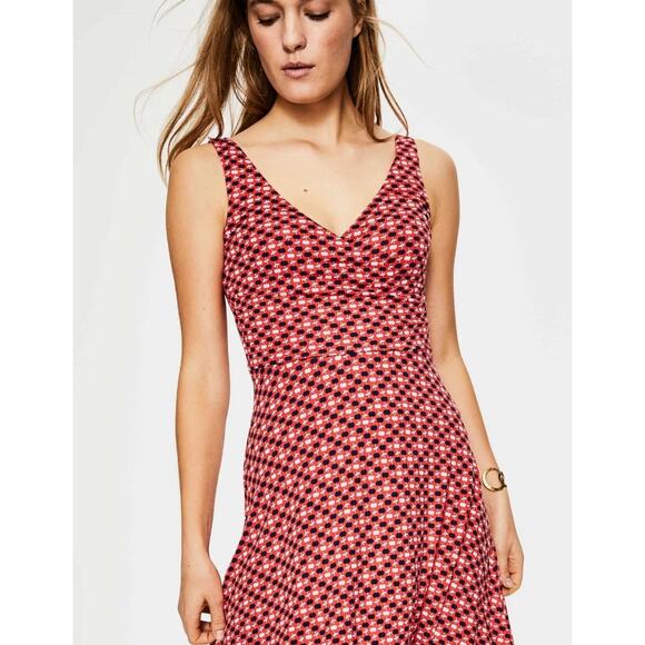 Boden Willa Dress Womens Size 8P Rosehip Apple Print V-Neck Casual Midi Sundress - Picture 4 of 11